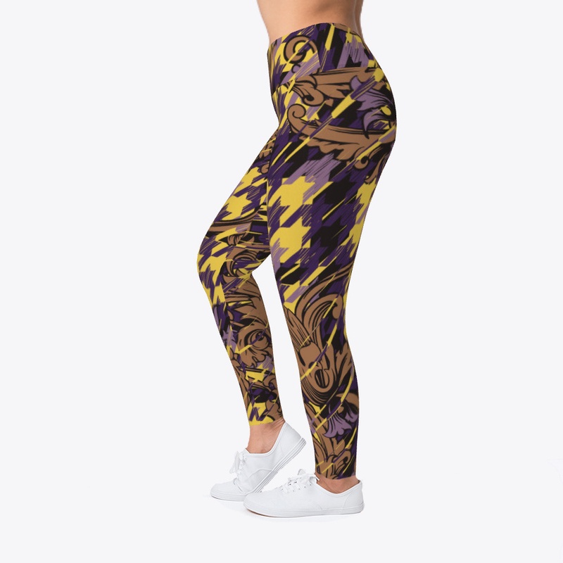 colorful flowers houndstooth Leggings