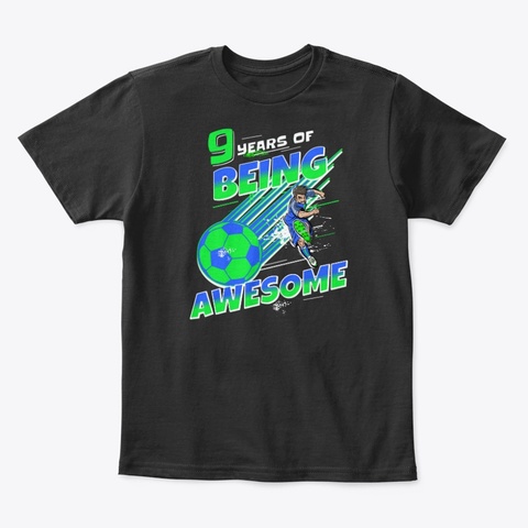 Age 9 Birthday Boy Soccer Themed Party Black T-Shirt Front