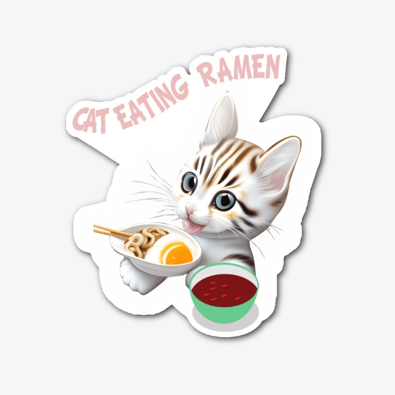 Cute baby cat eating ramen