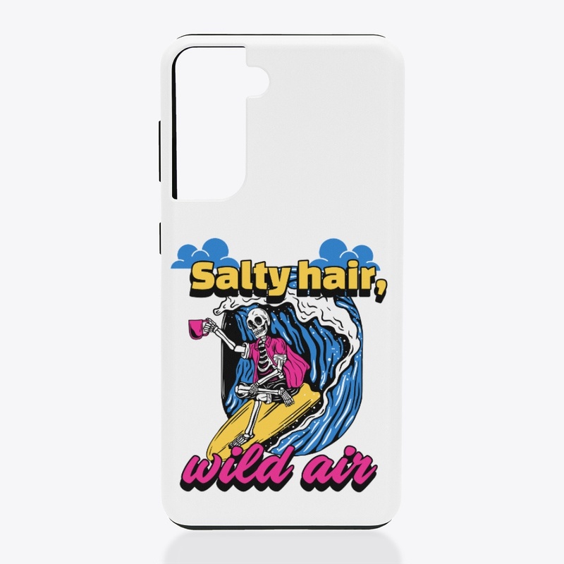Salty hair, wild air. Surfing skeleton