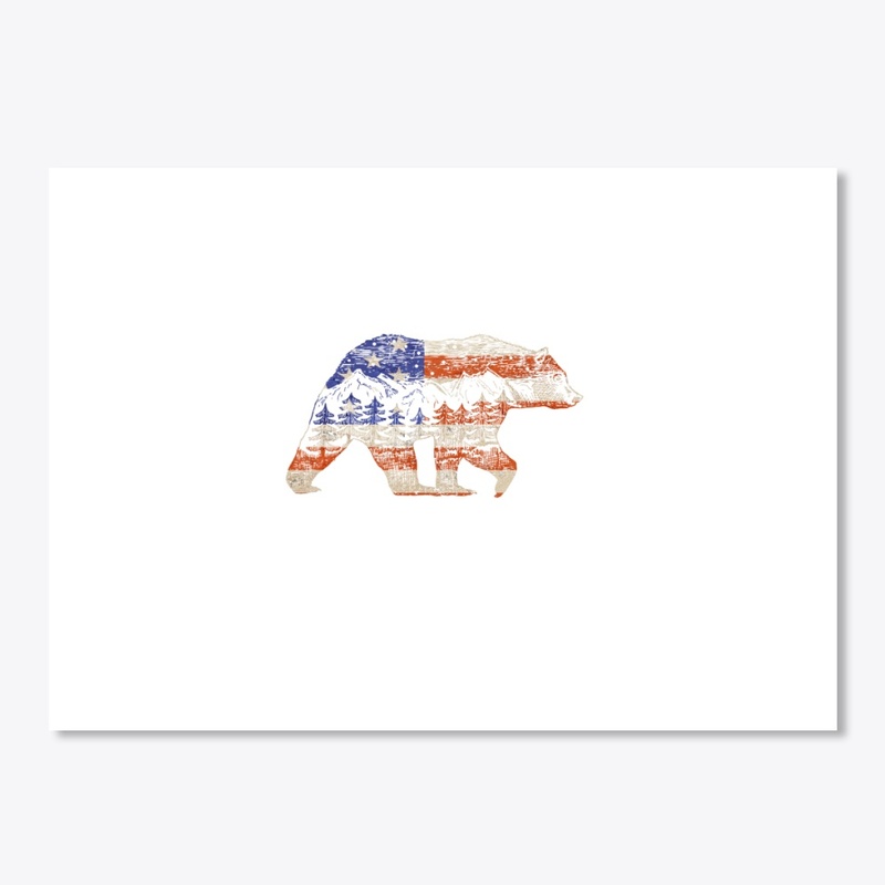Bear in woods American Flag 4th of July