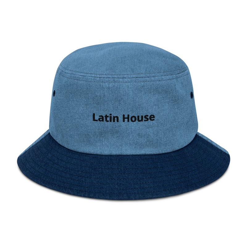 Latin House Denim Bucket Hat Black Text