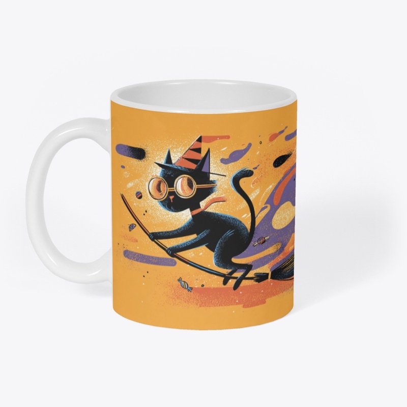 Halloween Cat on Broomstick Art