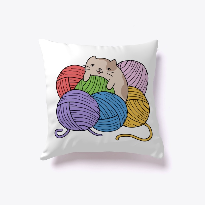 cute cat with colorful  yarn bomb