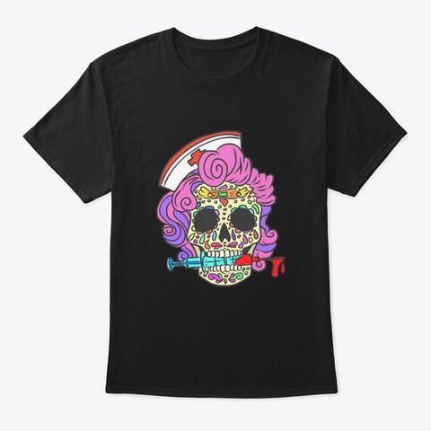Halloween Nurse Sugar Skull Shirt Hallow Black T-Shirt Front