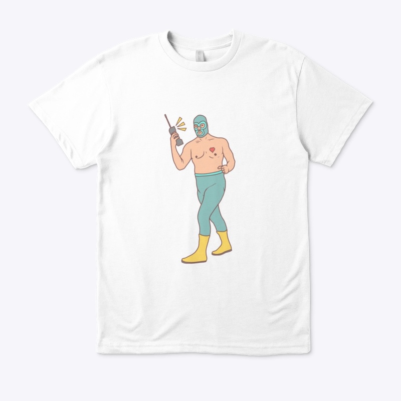 Masked wrestler with phone