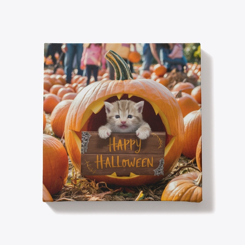 Kitten in Pumpkin Halloween Canvas