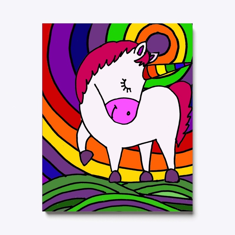 Cool White Unicorn and Rainbow Art