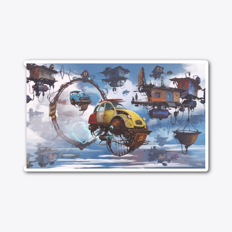 Floating futuristic world of cars