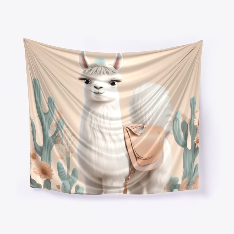Llama with Saddle in the Cactus Desert