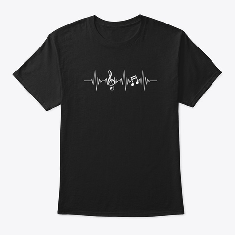 Treble Clef Heartbeat Music Black T-Shirt Front