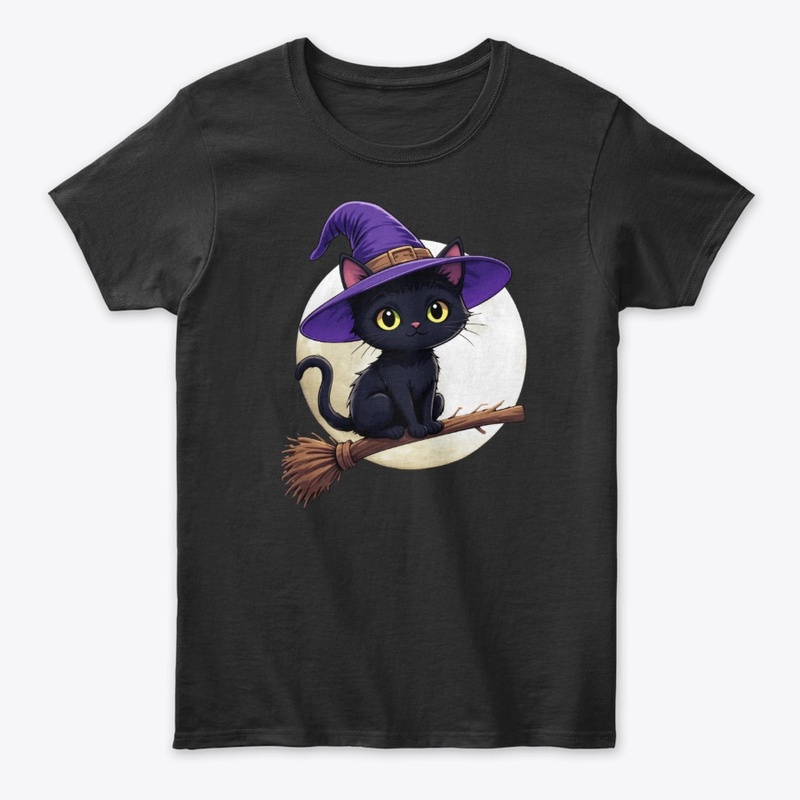 Black Cat Witch Halloween Tee