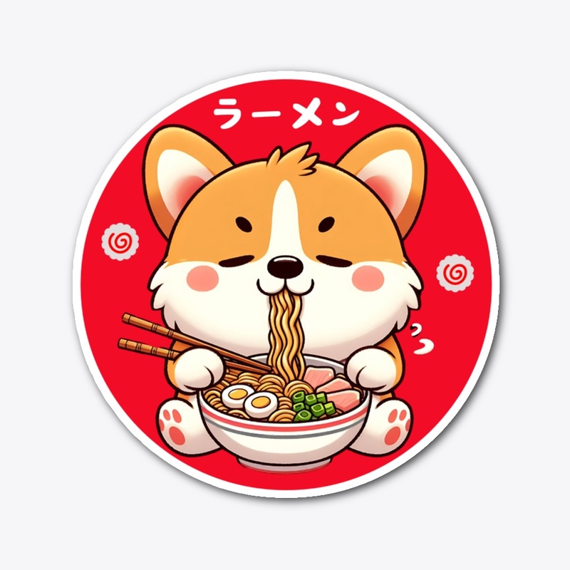 Corgi Eating Ramen Cute Kawaii Noodles