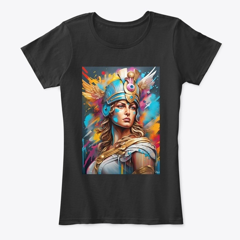 Goddess "Athena" In Color Apparel! Black T-Shirt Front