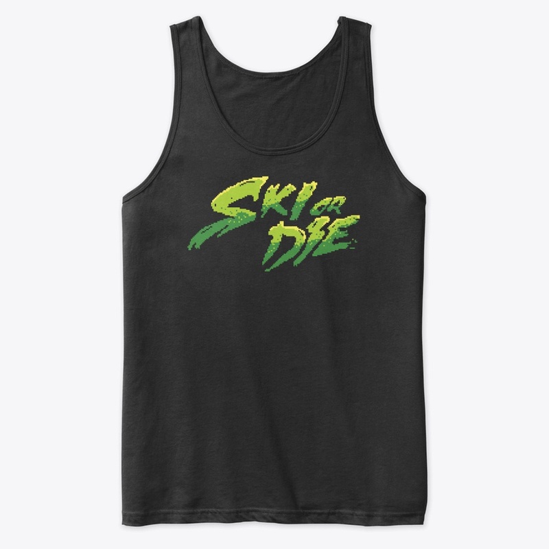 Acid Green Ski or Die Pixel art Logo