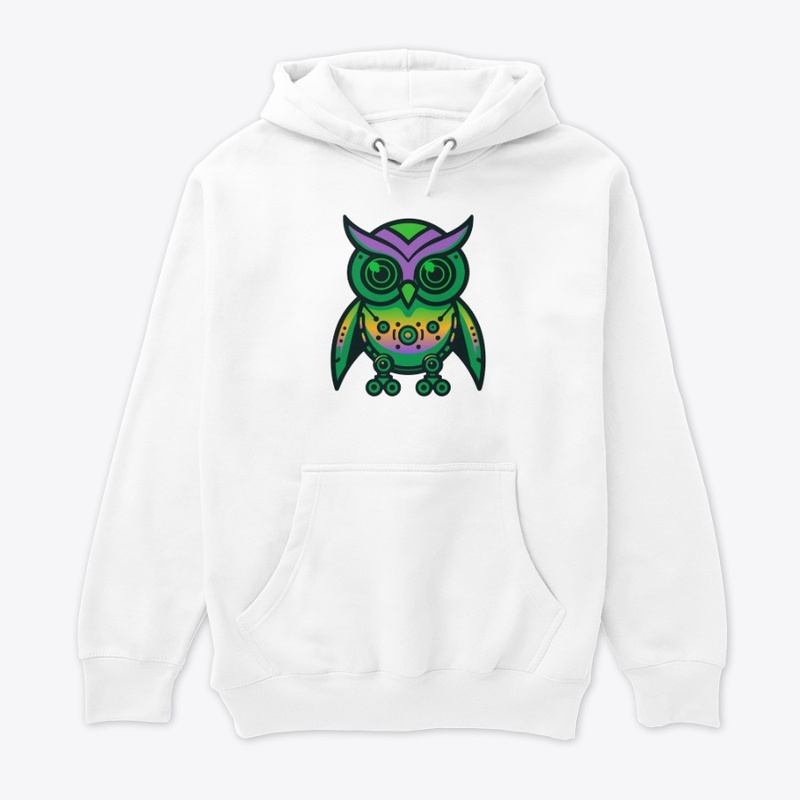 neon rainbow owl mecha