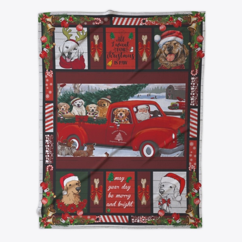 Santa Riding Red Truck Golden Retriever
