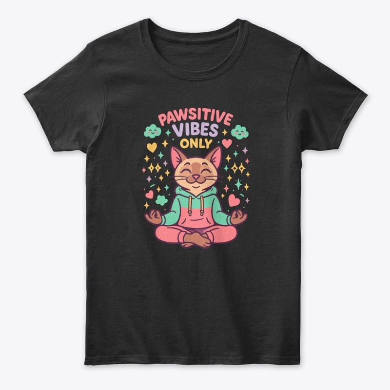 Pawsitive Vibes Only Meditating Cat Tee