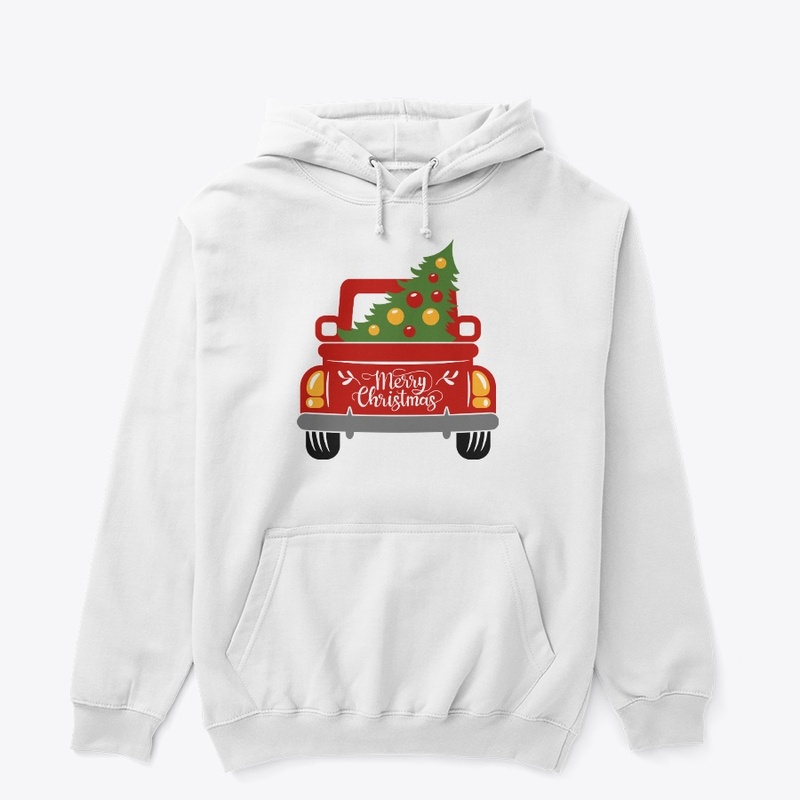 Vintage red trucks with christmas tree
