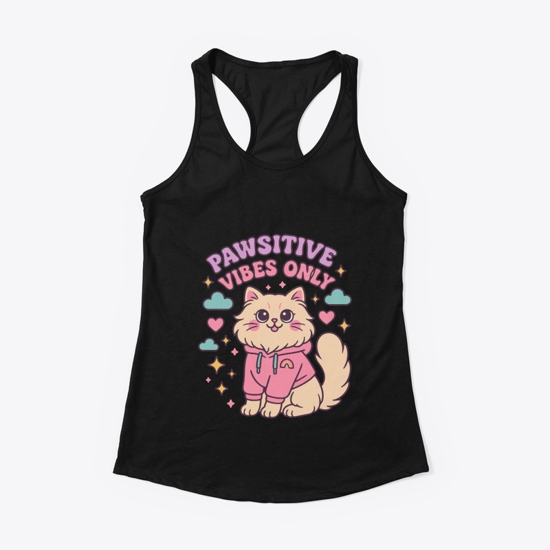 Pawsitive Vibes Only – Fluffy Cat Tee