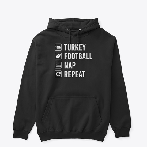 Turkey Football Nap Repeat Black T-Shirt Front