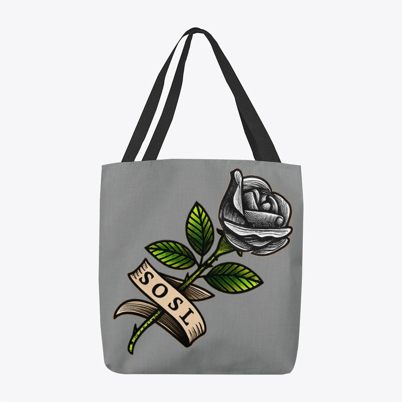 Single Rose printed tote bag, white rose