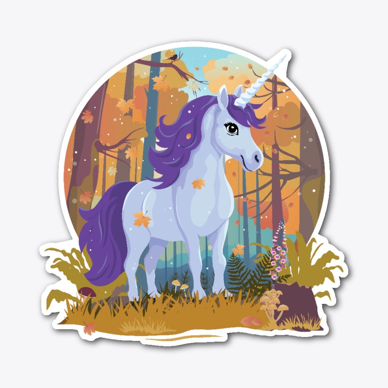 cute unicorn in a fall landscape