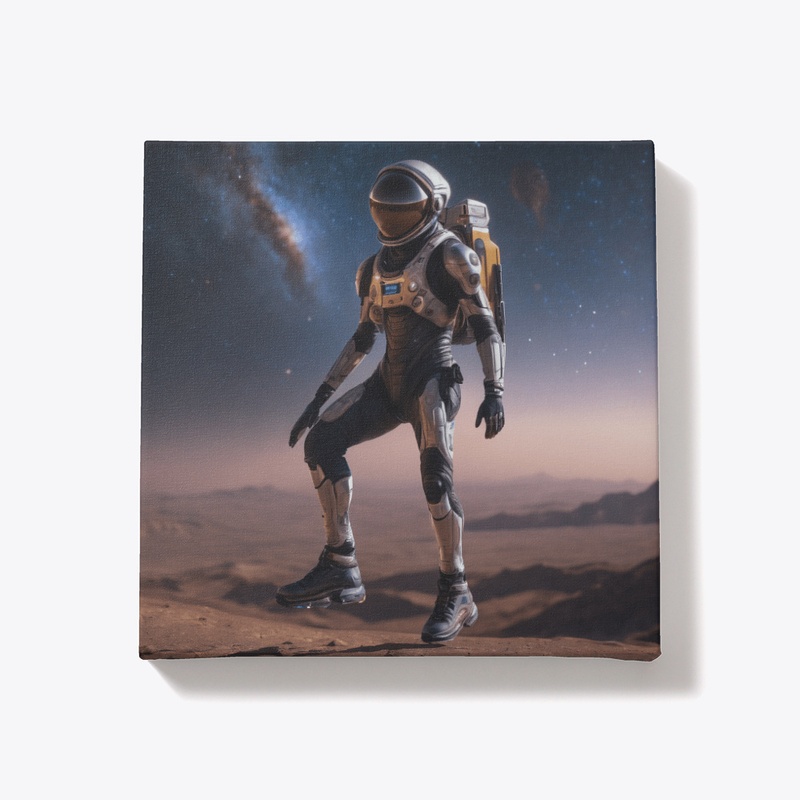 A spaceman levitating