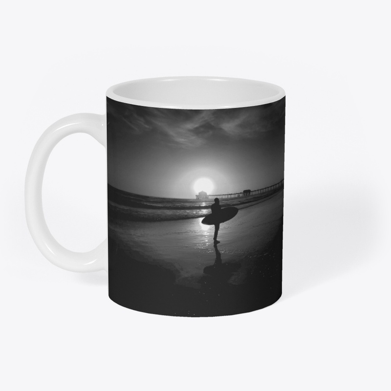 B&W Sunset/Surfer/Pier