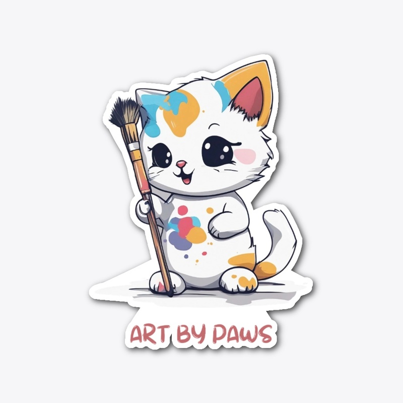 Cute Cat Painter holding Brush