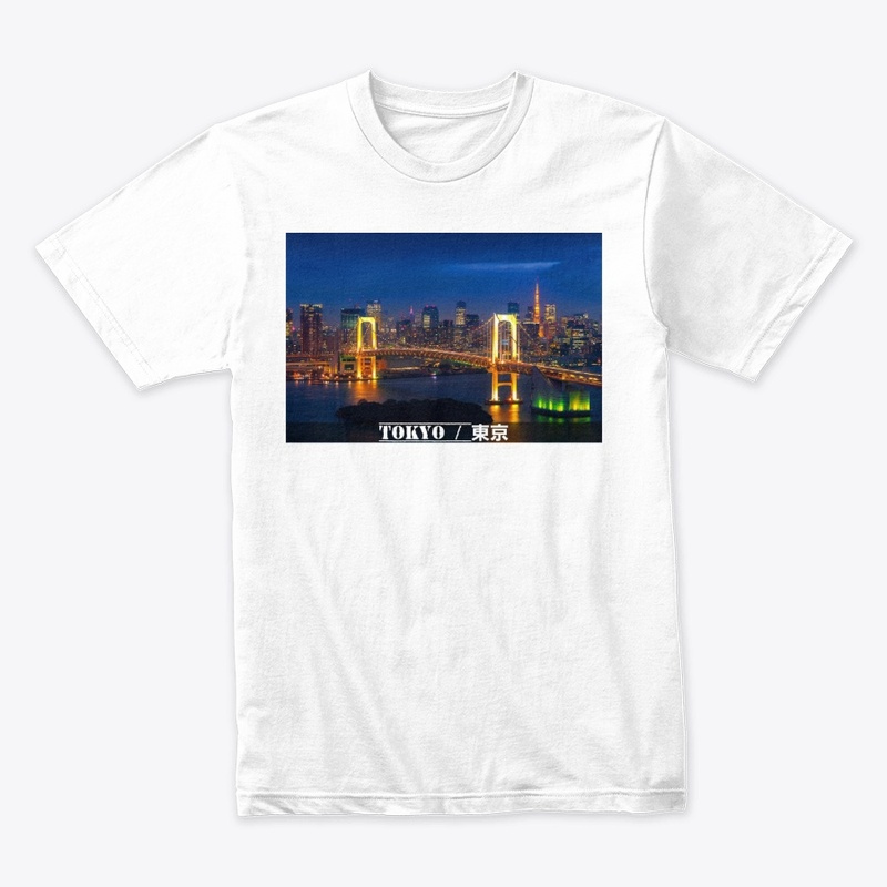 Tokyo night skyline with rainbow bridge 