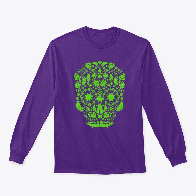 Neon Green Floral Sugar Skull