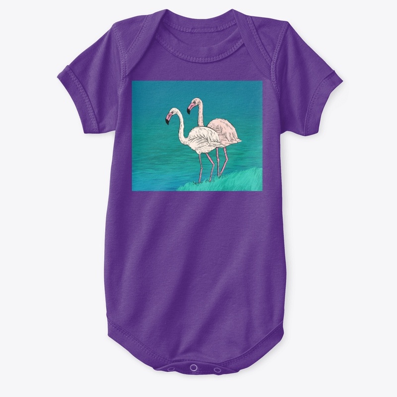 Two pink and white  flamingo 