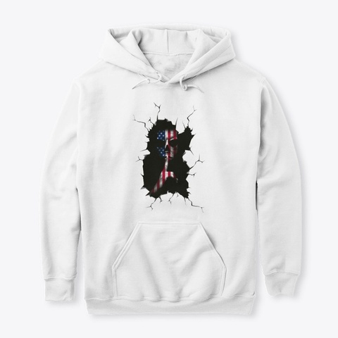 Evil Shh Skull Flag Crack White T-Shirt Front