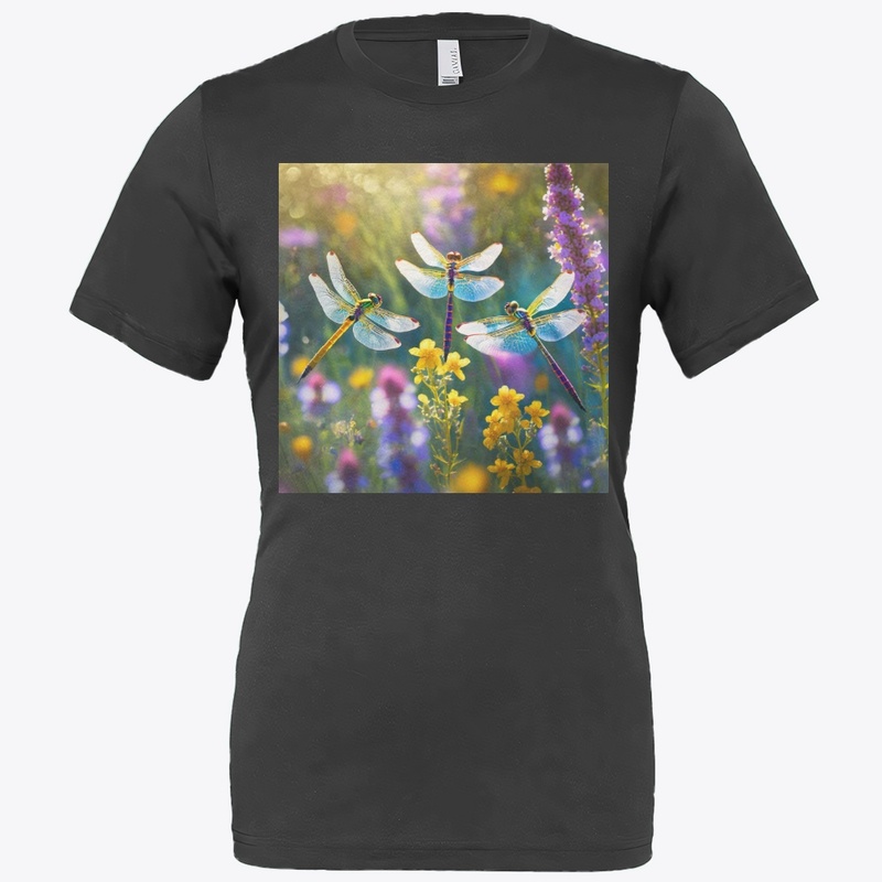 Dragonflies in meadow of colorful flower