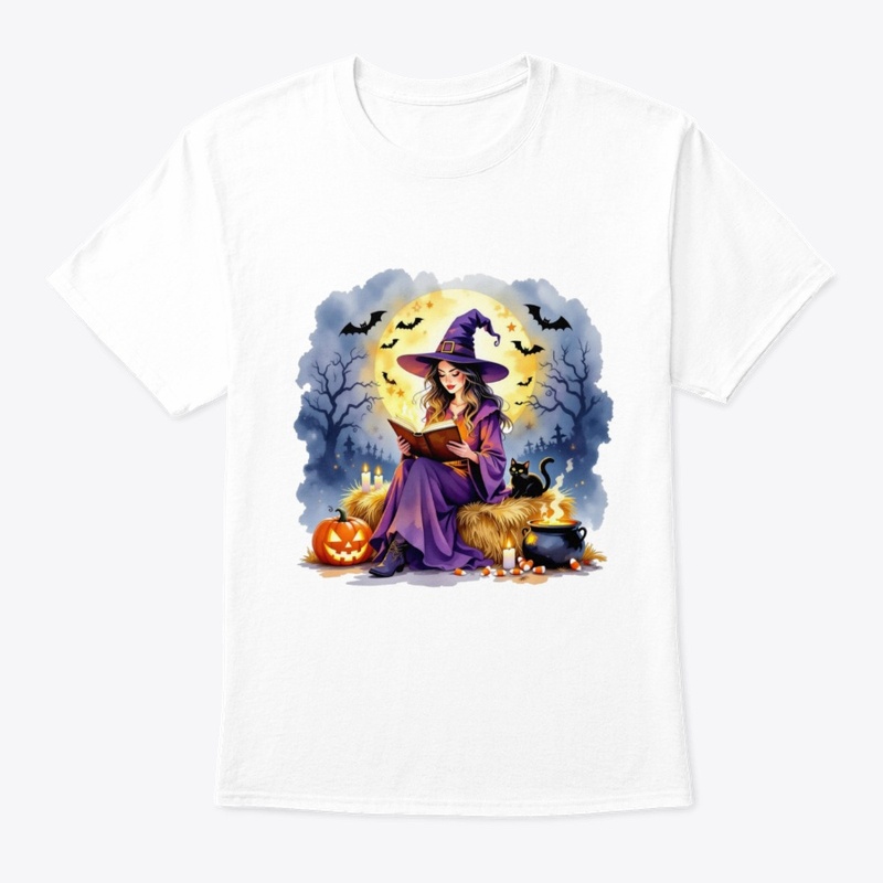 Magical Halloween Witch Reading on Hay
