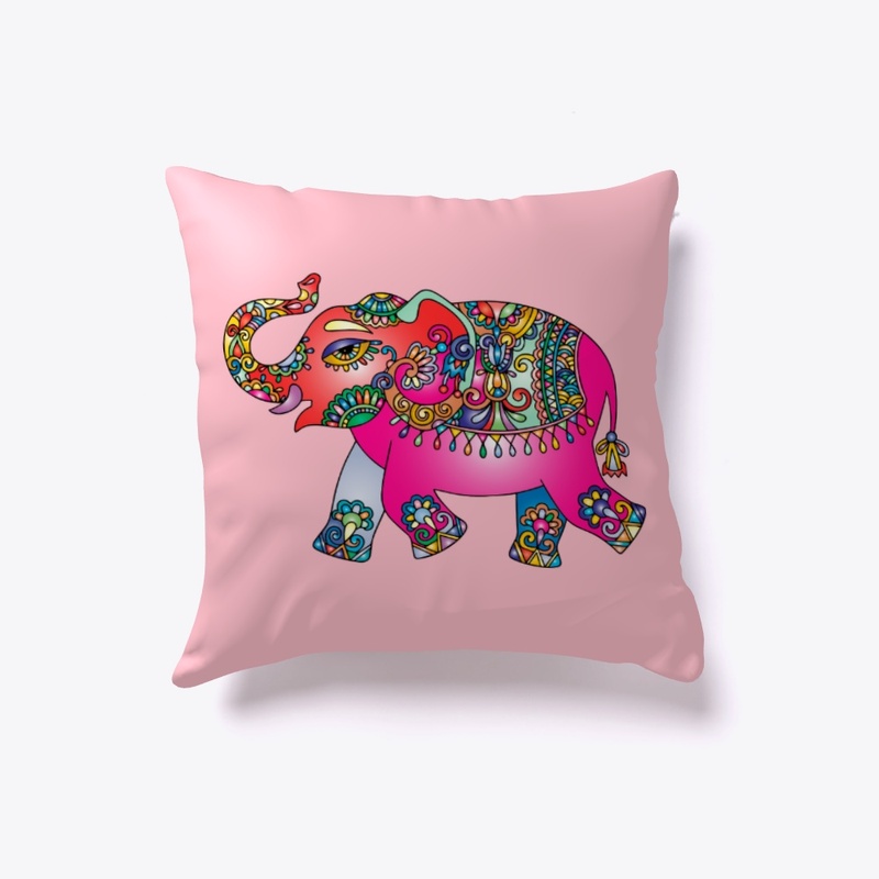 Elefante estilo mandala cojín colorido