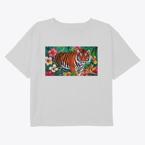 Tiger Tropical Floral White T-Shirt Front