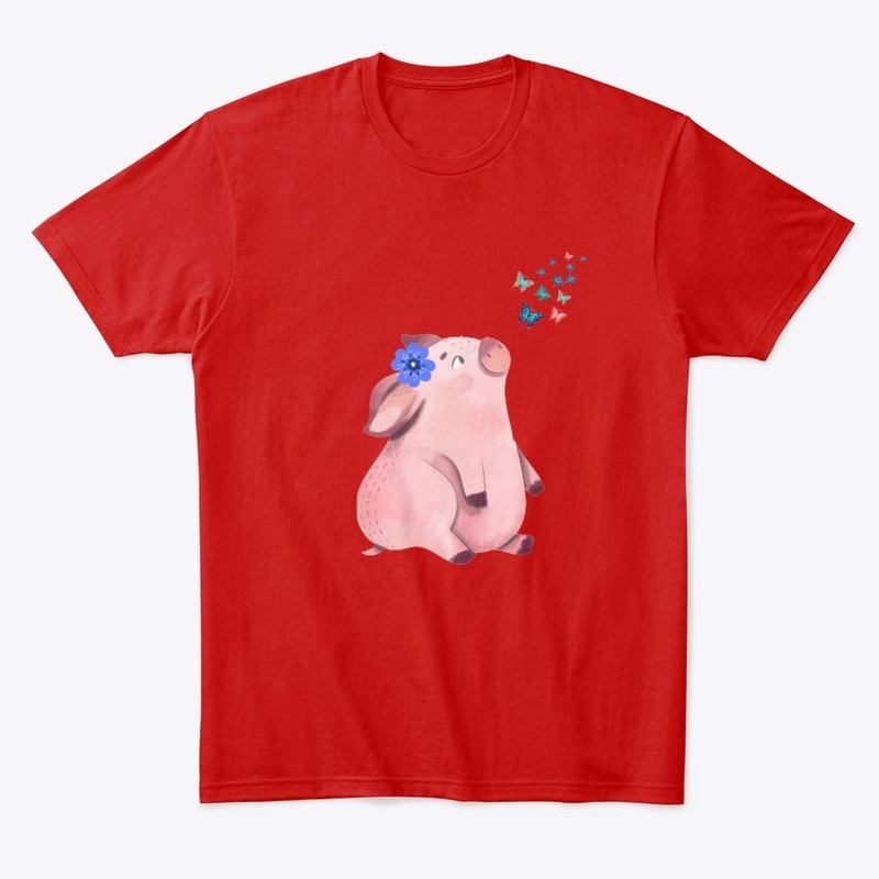 Pig watching butterflies