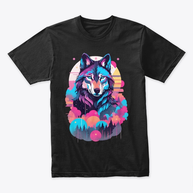 Vaporwave Wolf Shirt - Neon Blue Eyes