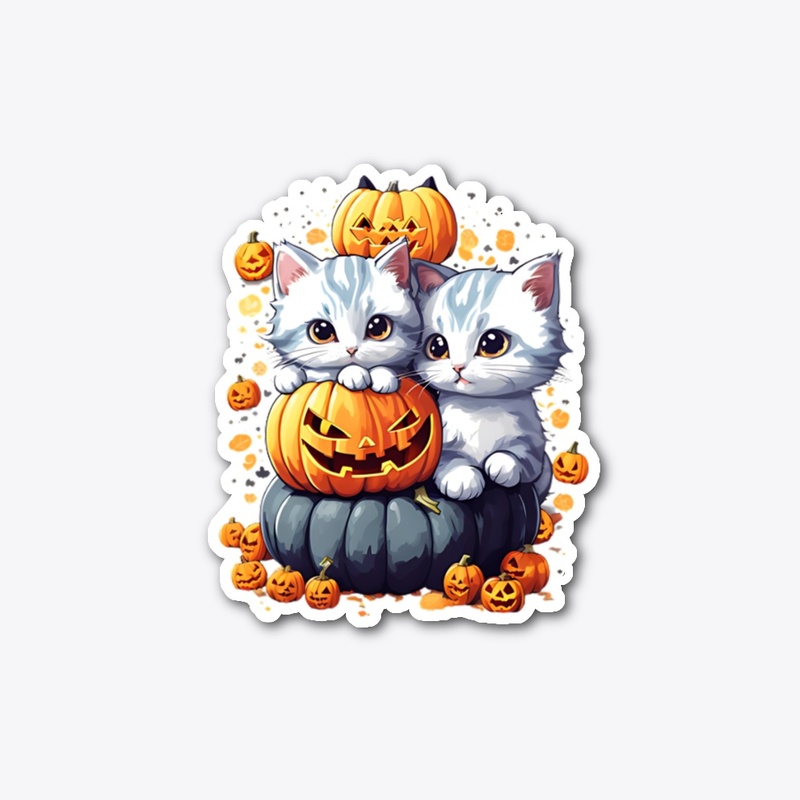 Kittens playing with small pumpkin