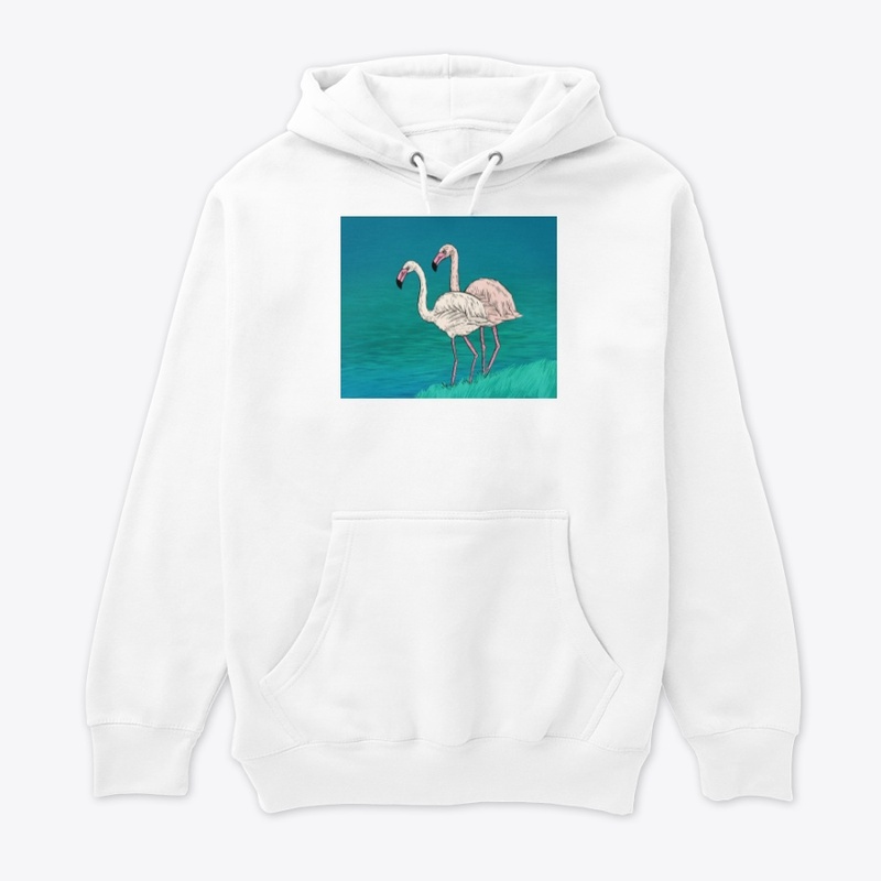 Two pink and white  flamingo 