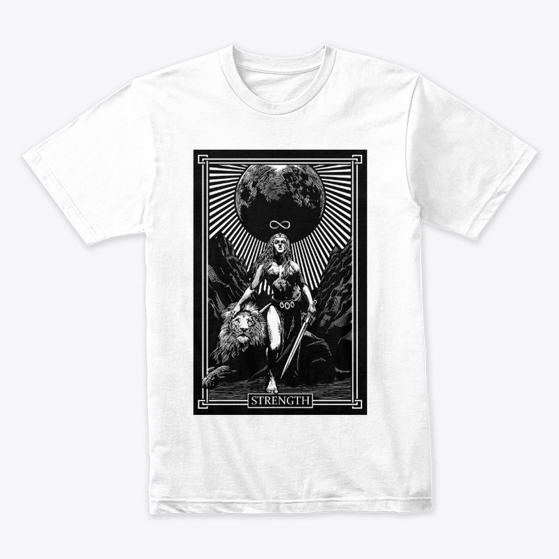 STRENGTH TAROT BLACK ON WHITE DESIGN