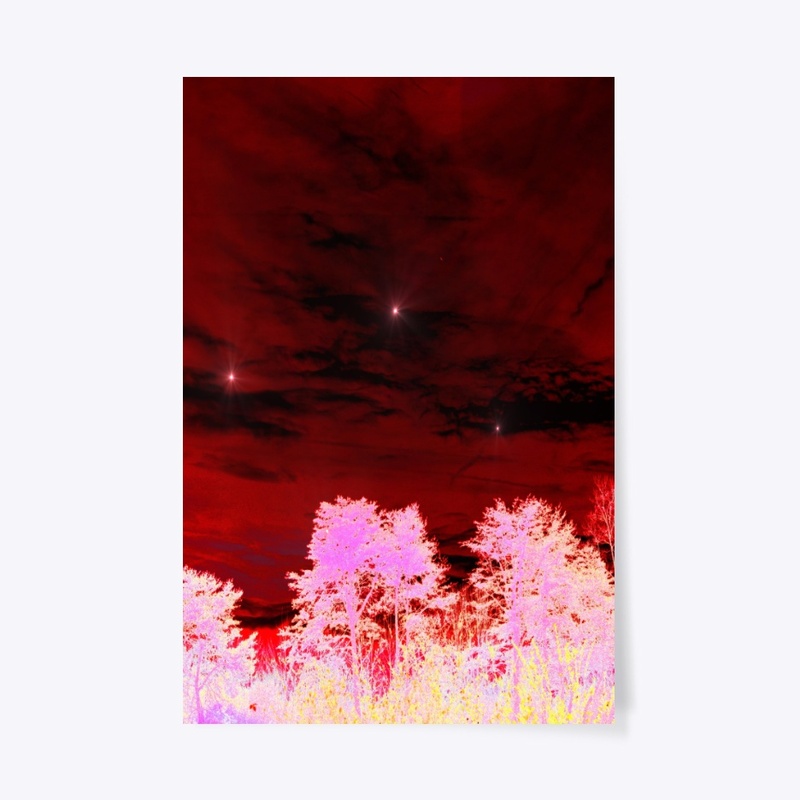 red with neon trees