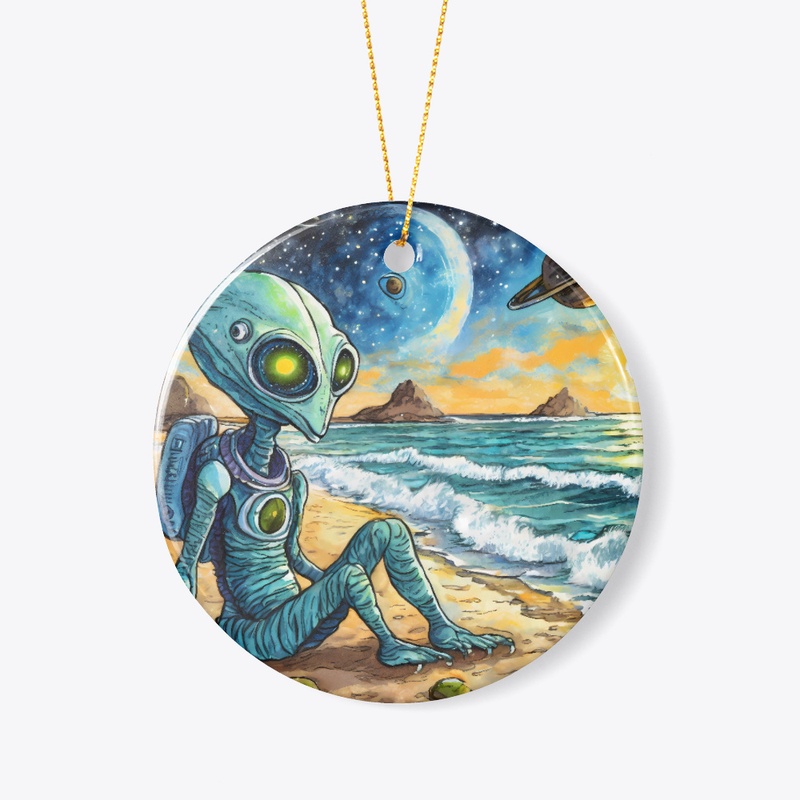 Space alien at the beach