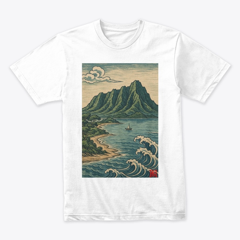 Hawaiian Mountain&Beach - Hokusai Style
