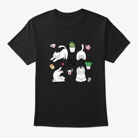 Cat's Yoga Funny Black T-Shirt Front