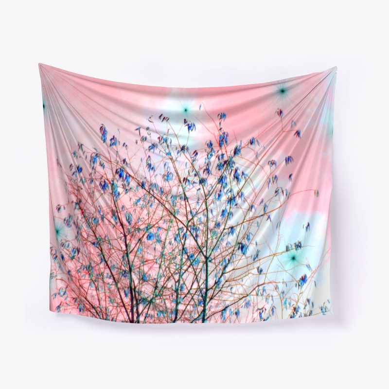 pink sky blue tree