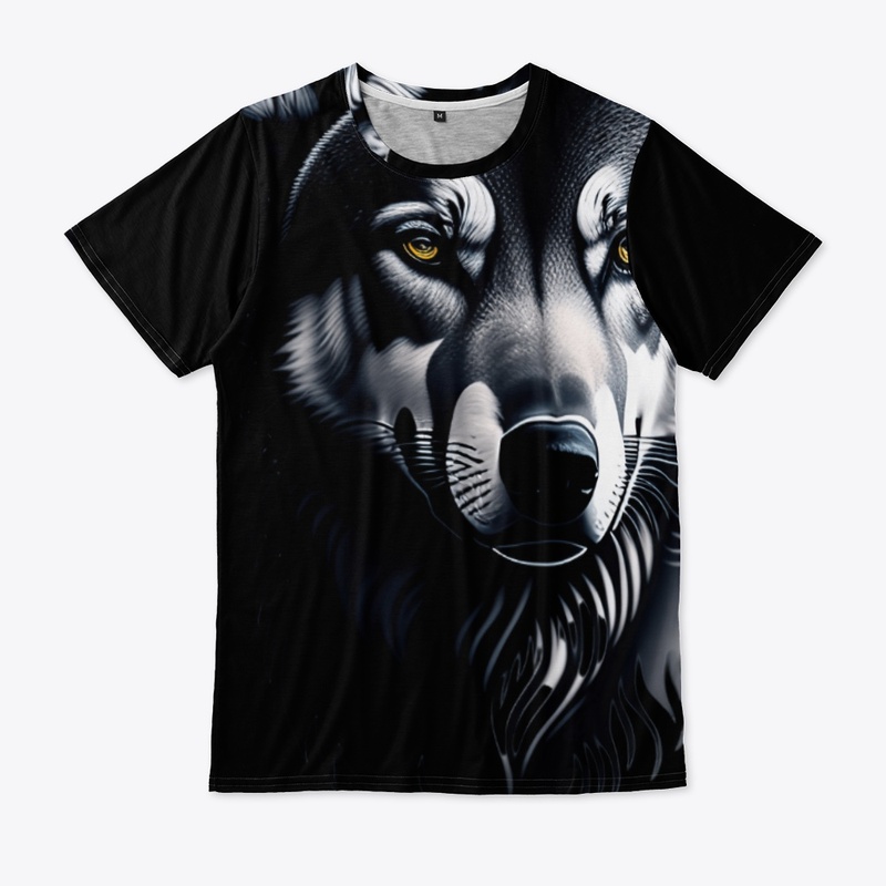 black and white wolf shirt design