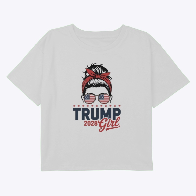 Trump 2028 Girl Messy Bun Patriotic Tee